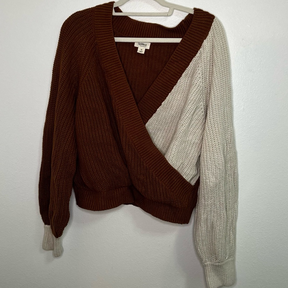 Upwest colorblocked wrap style sweater